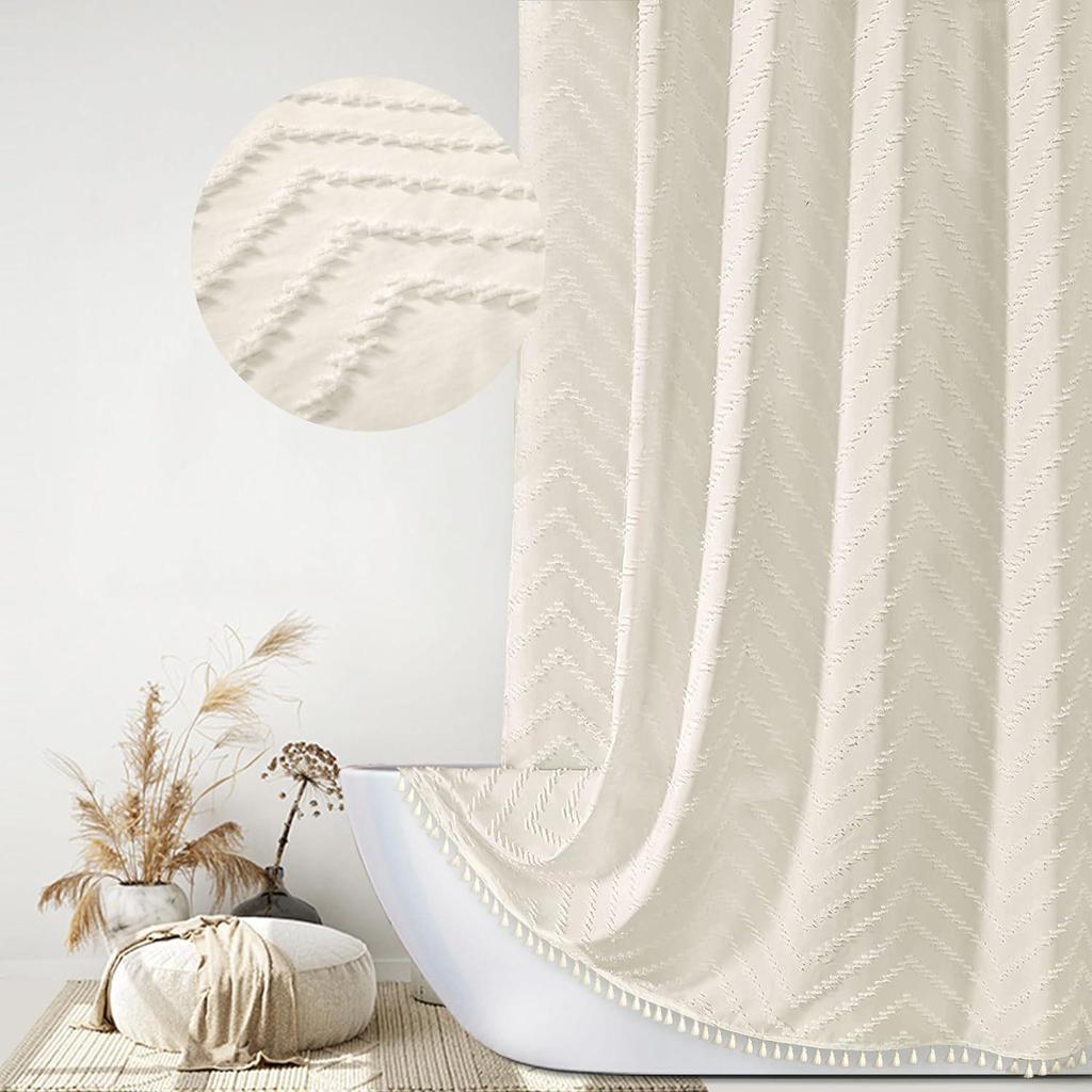 Waterproof Tassel Lace Shower Curtain with Floral Design