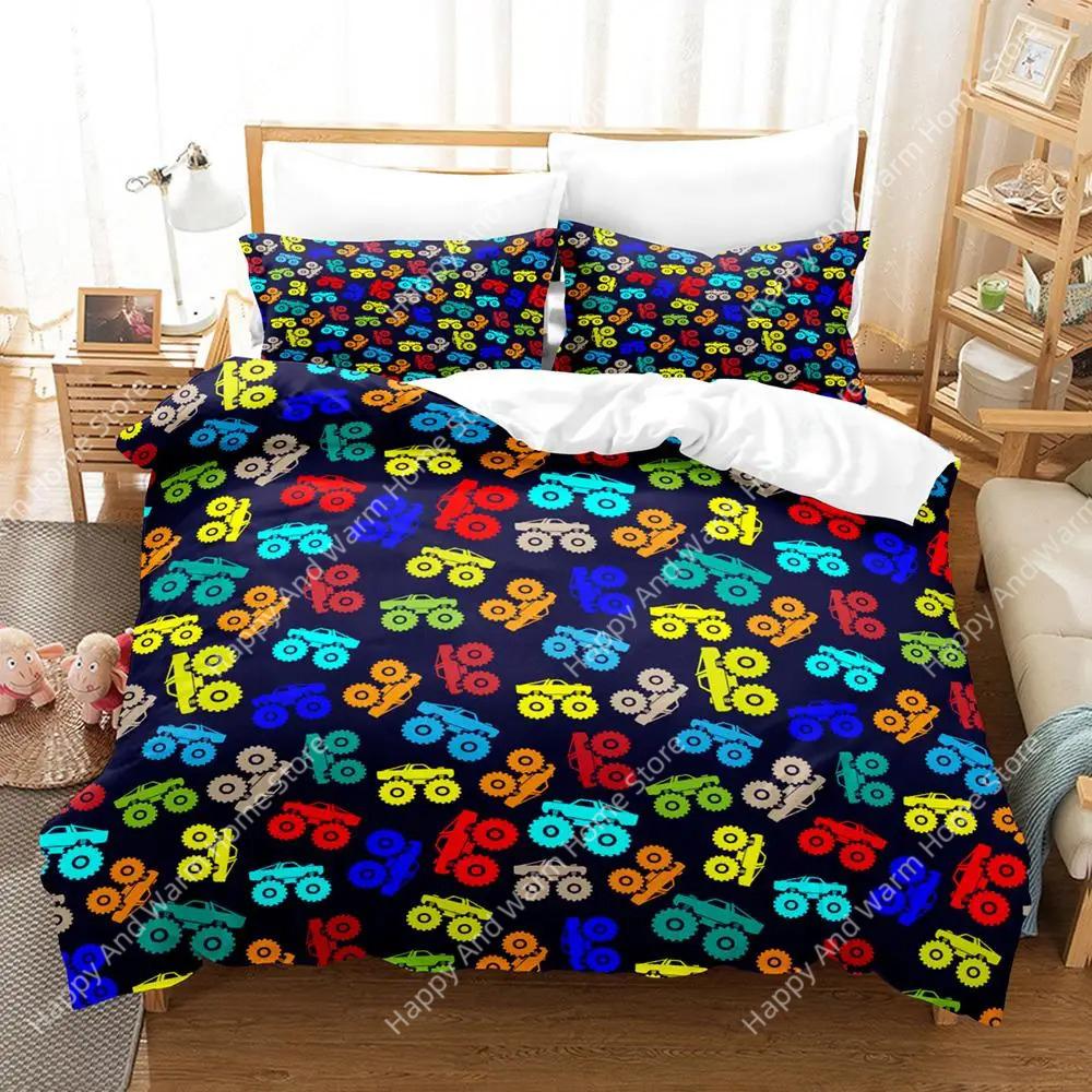 

Comforter Colour Cartoon Monster Trucks Ds Bedding Set Single Twin Full Queen King Size Bed Set Adult Boys Bedroom s Anime Comforter (quilt)-EU Single(135*200cm)3pcs