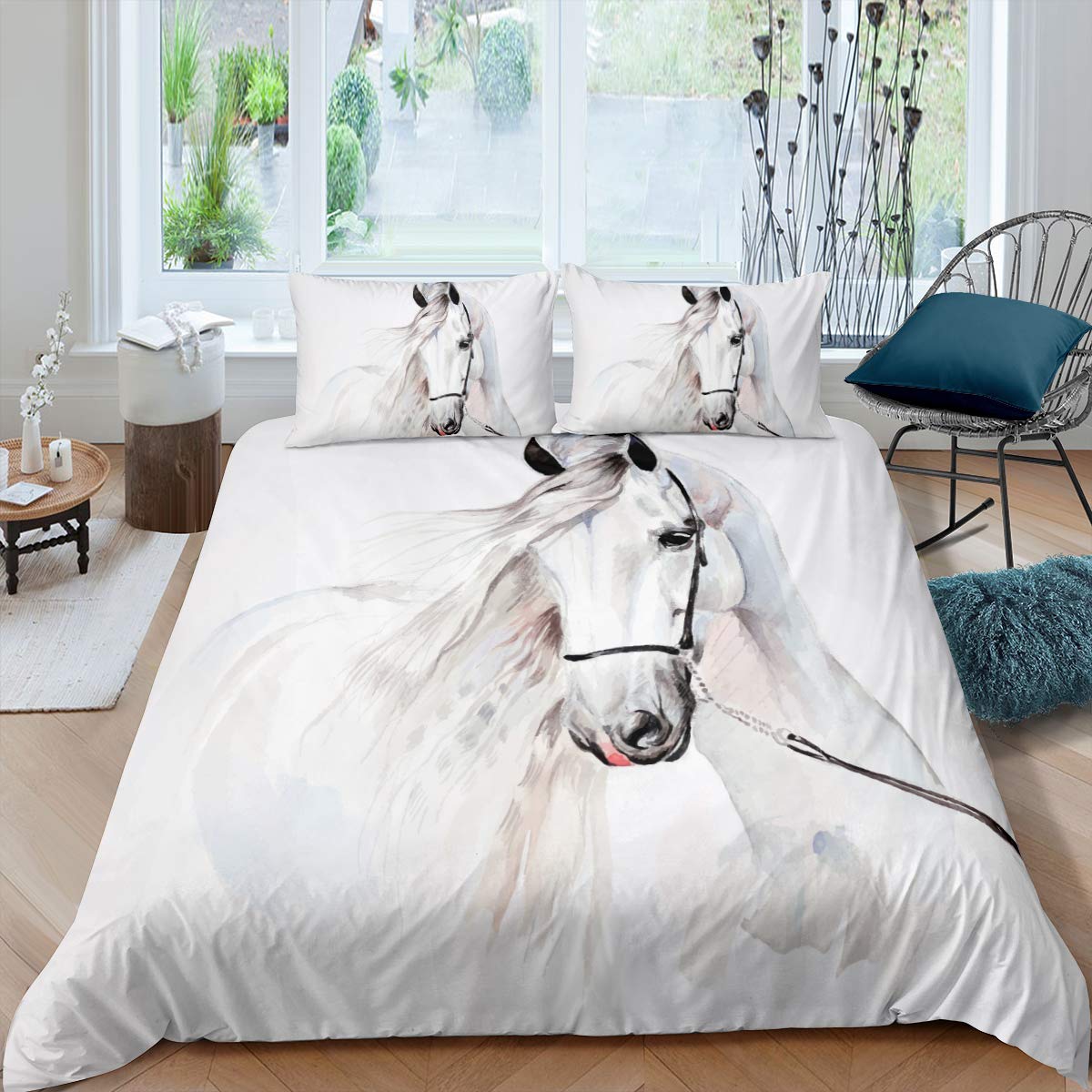 

Comforter Horse For Kids Teens Adults Bedding Set 3D Steed Print Polyester Comforter Wildlife Animal King Queen Size Comforter (quilt)-EU Single(135*200cm)3pcs