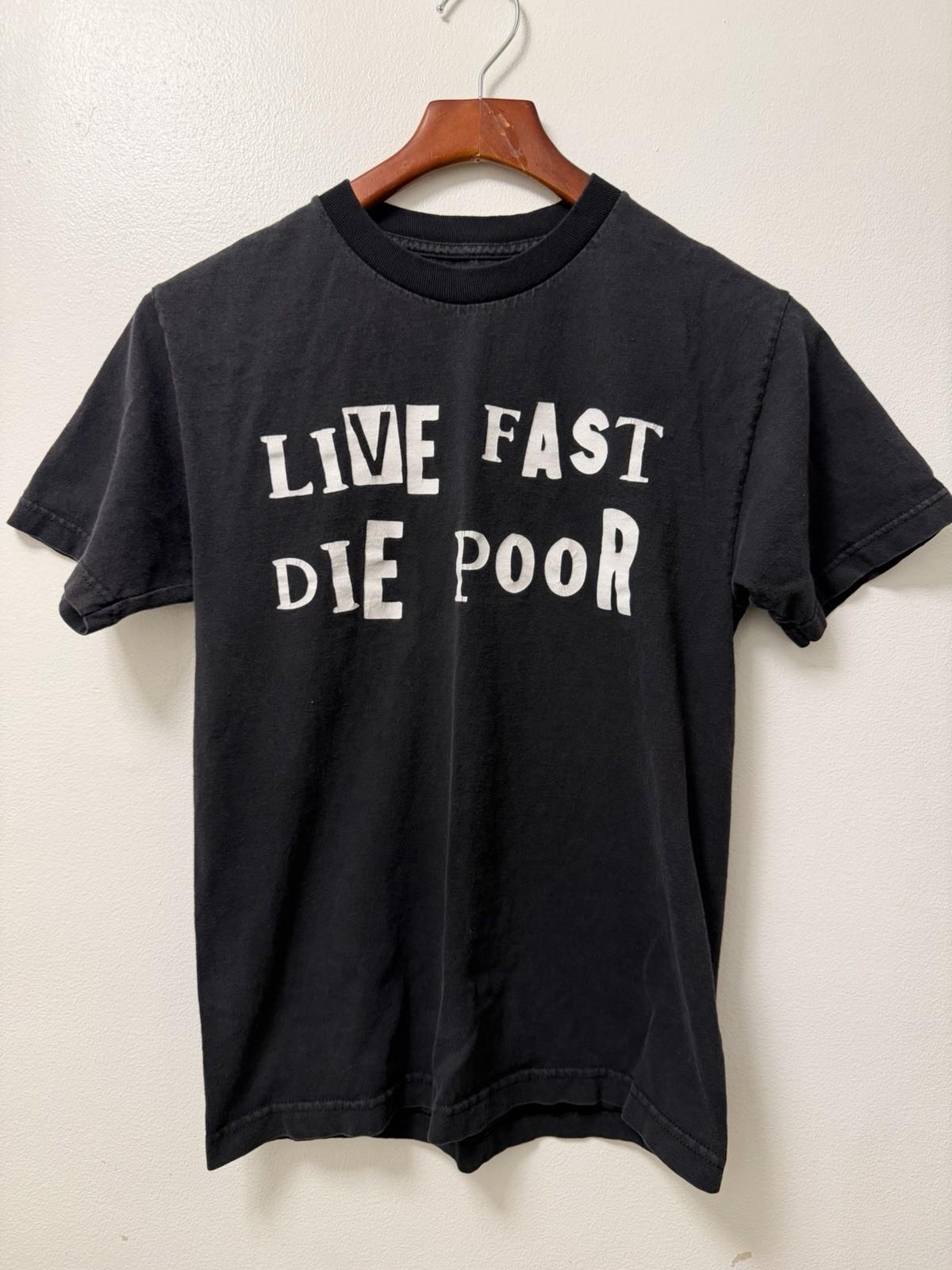 Superrradical Live Fast Die Poor Black T-Shirt Men’s Small Logo Graphic Y2K XXXL