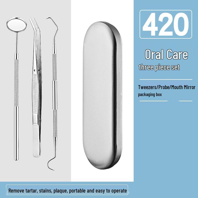 Dental Oral Care Tool Set: Stainless Steel Mouth Mirror, Probe, Tartar Remover, Toothpick
