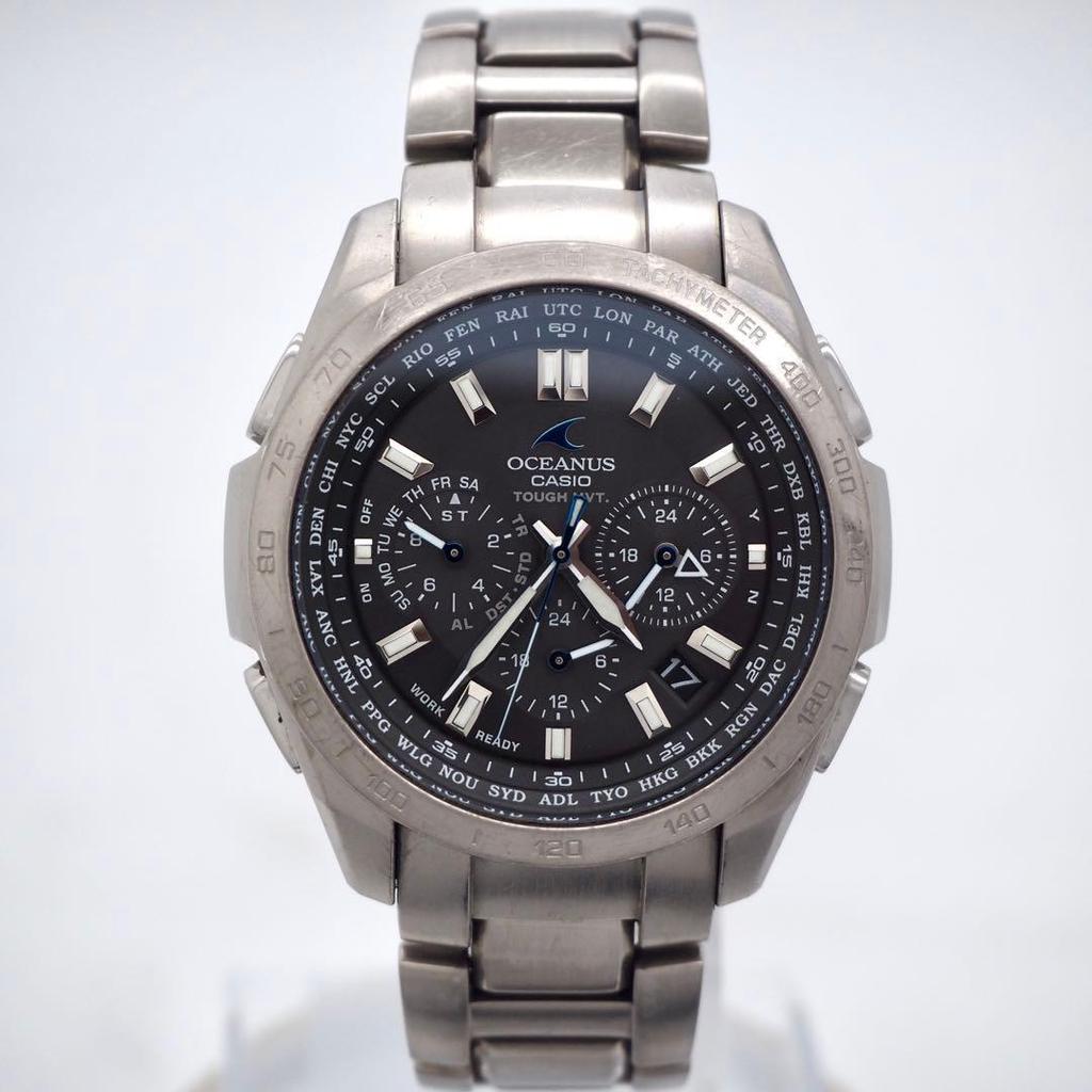 [USED]CASIO OCEANUS OCW-T600 5040 Titanium Radio Solar Watch Black Dial Working