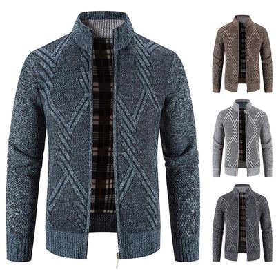 Herren Gestreifter Cardigan Pullover mit Stehkragen und Reißverschluss - Herbst/Winter Lässige Strickjacke