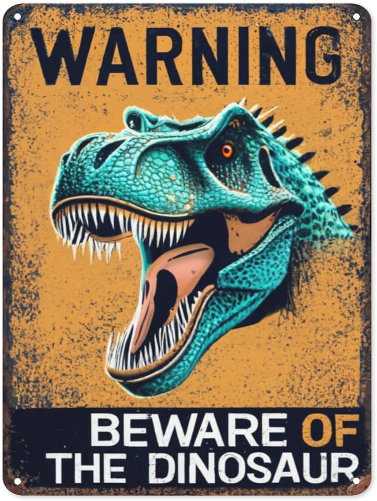 Funny Beware of The Dinosaur Tin Sign Retro Metal Wall Decor Poster Vintage Sign for Home Bar Garage Garden Patio Porch Bathroom