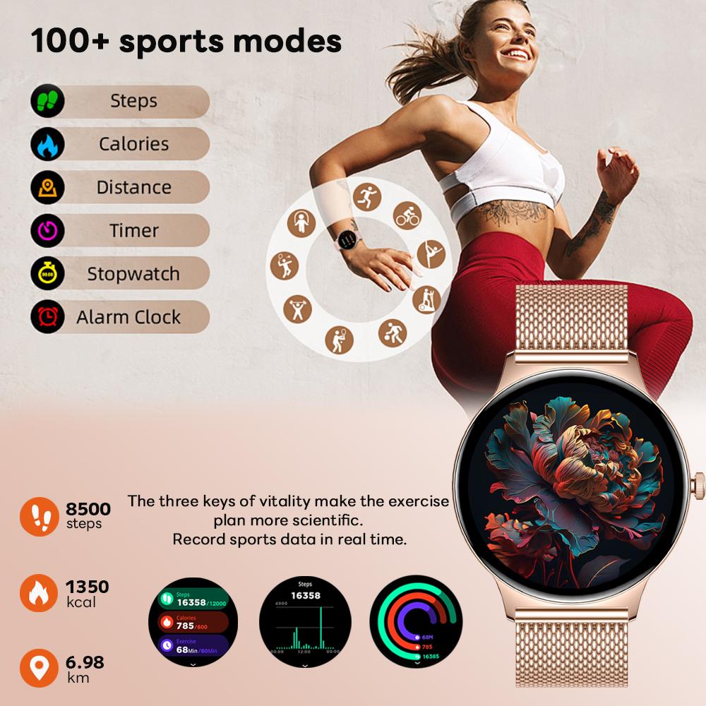 New Health Monitoring SmartWatch 100+Sports Modes Scientific Sleep Heart Rate 1.43-inch HD Large Screen Smart Watch Women