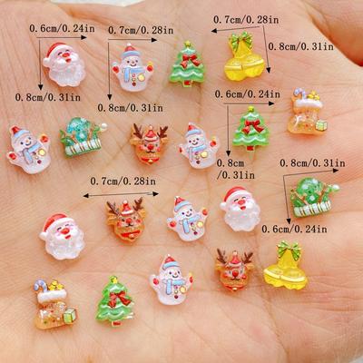 50pcs Resin Cartoon Santa Claus, Snowman, Deer, Bell, Christmas Tree Nail Art Decor Flatback Rhinestone DIY Scrapbook Decor