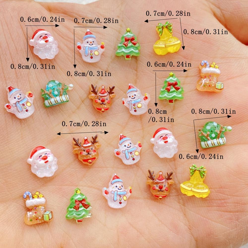 50pcs Resin Cartoon Santa Claus, snowman, deer, bell, Christmas tree Nail Art Decor Flatback Rhinestone DIY Scrapbook Decor