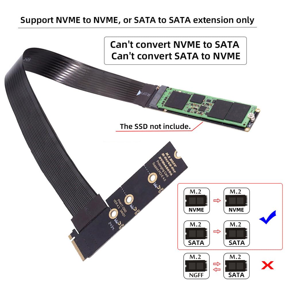 Xiwai NGFF NVME SSD Extender Card Flexible Express Extension Cable 30cm Right Angle 90 Degree Riser Adapter for Mainboard SSD M-Key PCI-E 4.0