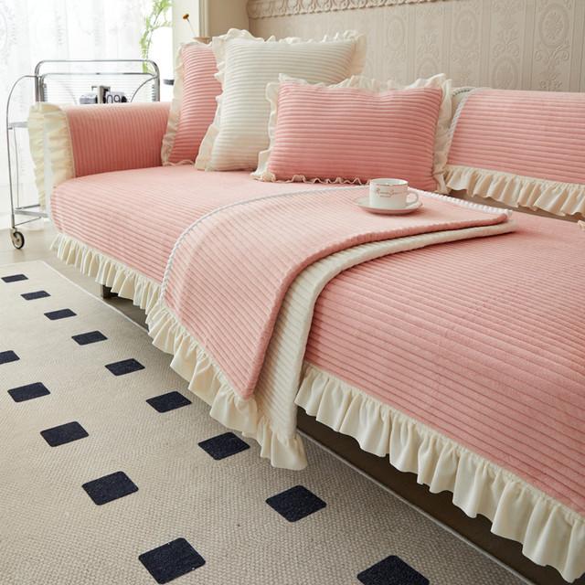 

Утолщенный плюшевый чехол для дивана с рюшами, универсальный коврик для дивана-полотенца, противоскользящий комбинированный чехол для дивана, чехол для защиты гостиной 90x160cm 1pc