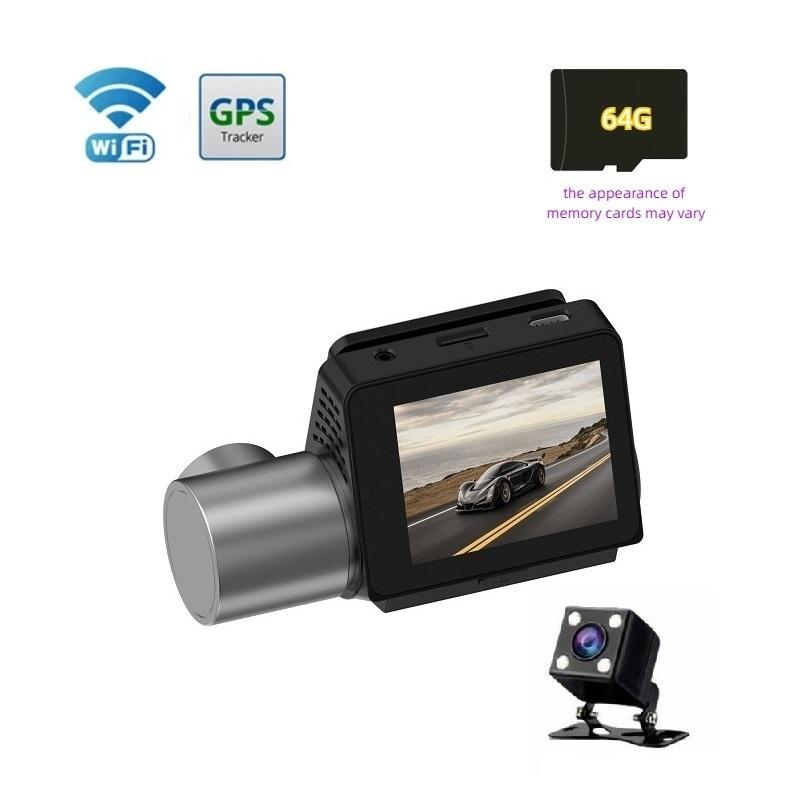 

WiFi Відеореєстратор, Автомобільна камера, Відеореєстратор, DVR, GPS Двоканальний реєстратор, Full HD Сенсорний екран, G-сенсор 2 Lens A+WIFI+GPS+64g