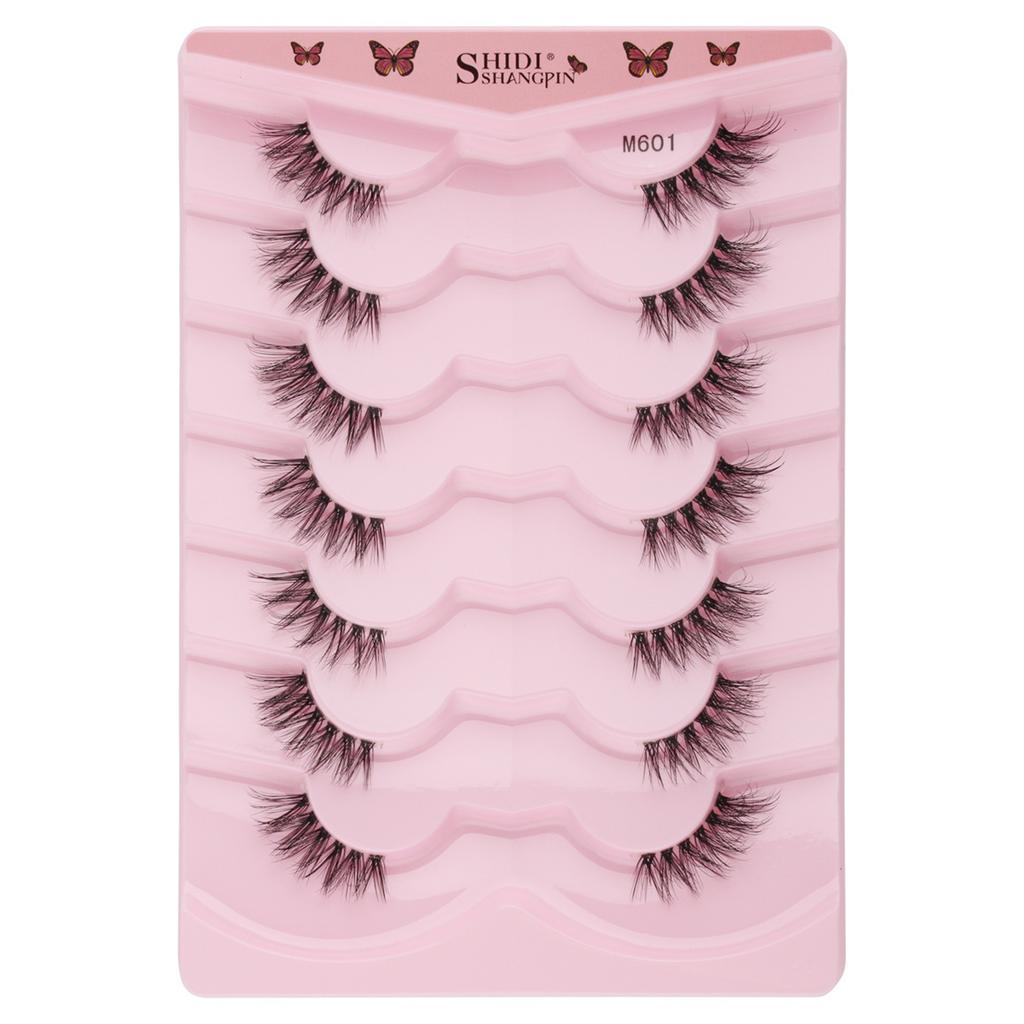 7 Pairs Half Lashes with Clear Band Wispy Eyelashes Natural Look 3D Lashes Short Cat Eye Lash Fake Eyelashes