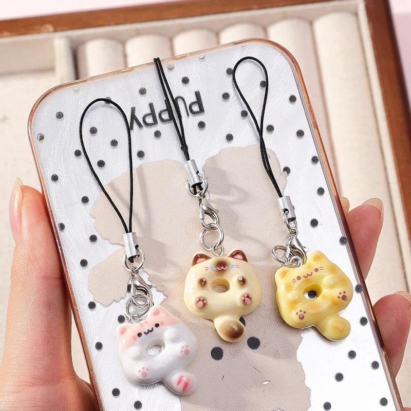 Cute Cartoon Cat Cookie Phone Charm Strap Soft Kitty Phone Lanyard Strap Key Chains Bag Pendant Decoration Handmade Gift
