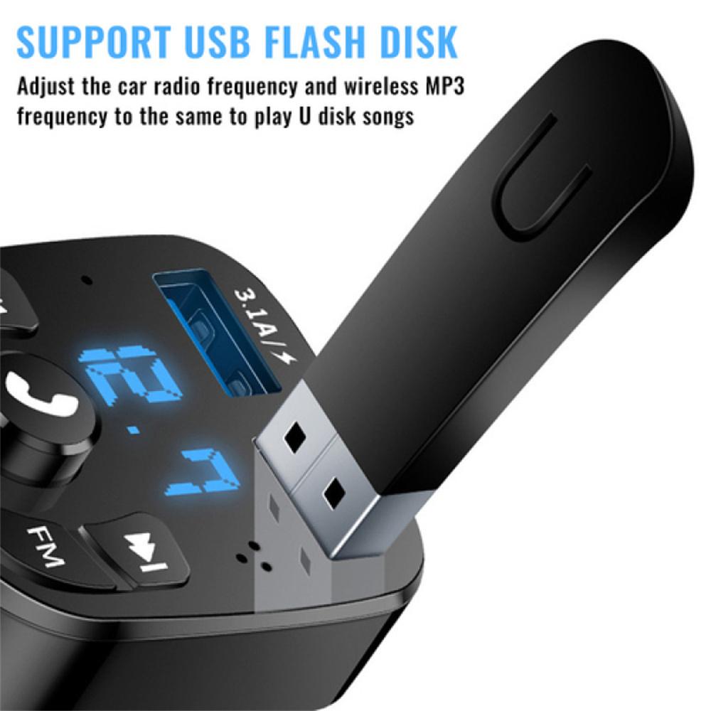 Biloplader FM-sender Bluetooth Audio Dobbelt USB Bil MP3-afspiller autoradio Håndfri Oplader 3,1A Hurtigoplader Biltilbehør