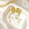 Elegant Tassel Earrings: Versatile Pearl-Like Design, Light Luxury, with Exaggerated Studs in Square and Round Shapes.