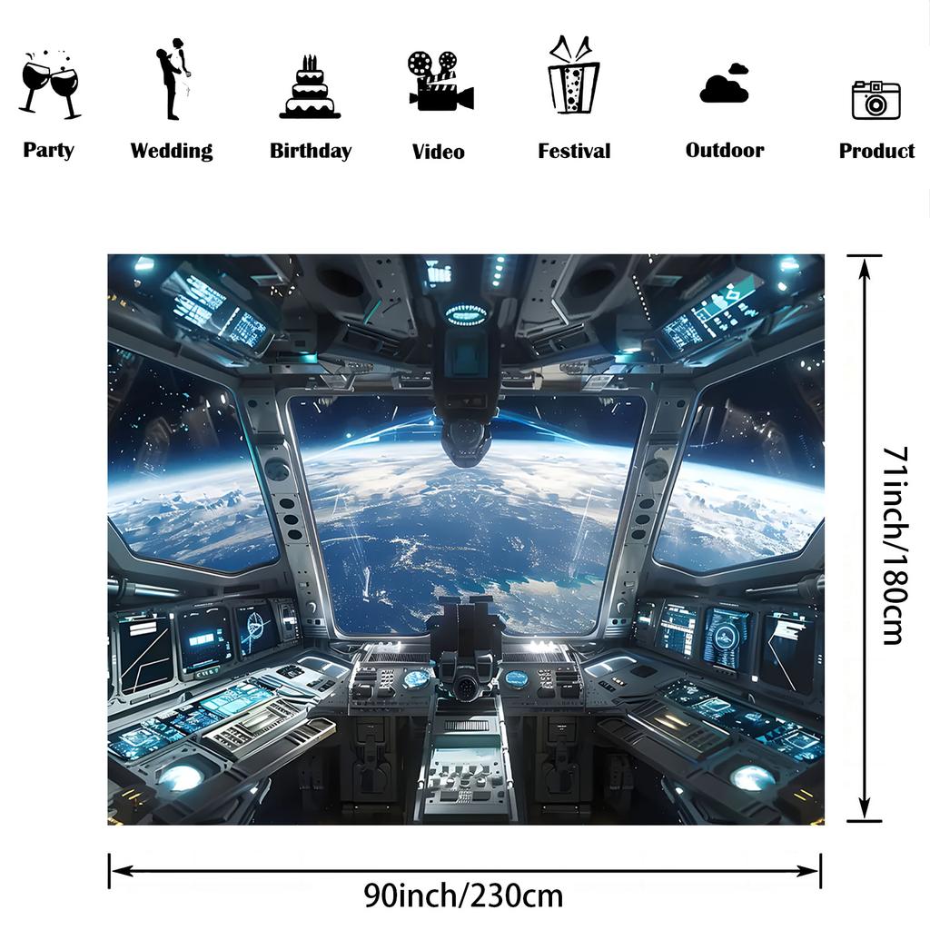 One polyester spaceship cockpit wall decoration, futuristic navigation control room design, multi-functional banner