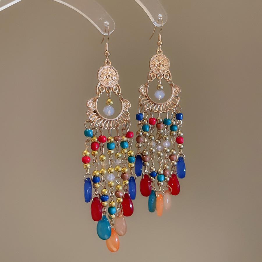Retro Ethnic Crystal Tassel Earrings: Elegant Water Drop Design for Women