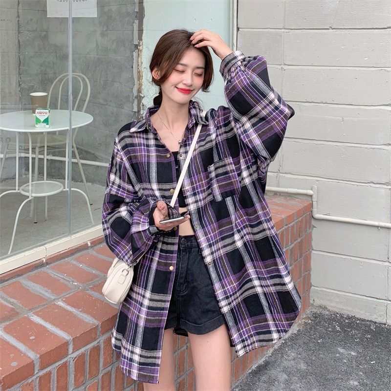 Autumn Lazy Style Loose Plaid Shirt Jacket Women's Design Retro Top