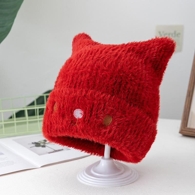 New Cute CAT EAR Beanie Faux Fur Winter Hats For Women Fashion Outdoor Dandy Knit Hat Warm Cap For Girl Gifts