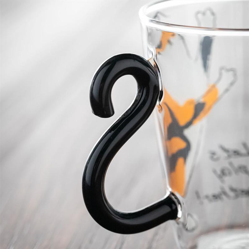 Japan Style 300ML Cute Cat Glass Water Cup Milk Tea Tea Cup Kitty Coffee Mug with Cat Tail Handle Drinkware