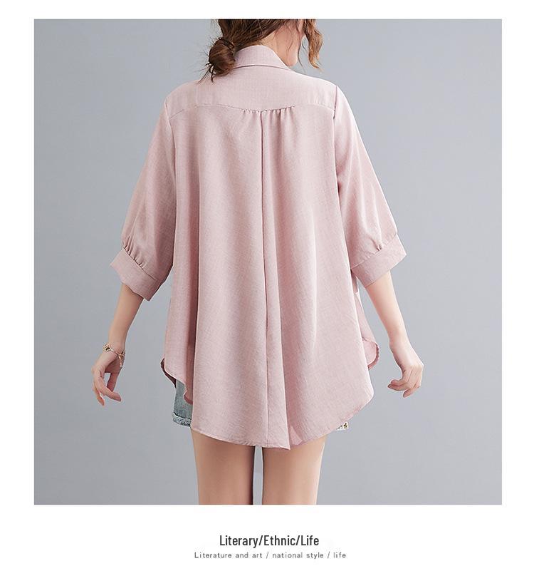 2026 Stylish Cotton Linen V-Neck Casual Plus Size Shirt with Belly Coverage and Wide Hem