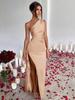 2025 One-Shoulder Ruffled Slit Satin Dress - Sexy European and American Summer Style.