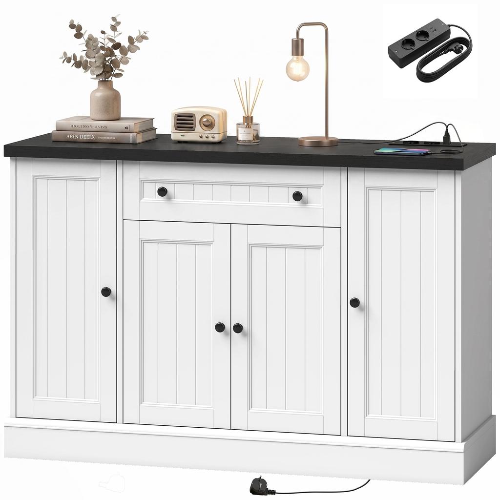 Living Room Buffet with Charging Station, 120 x 40 x 80 cm, White and Black