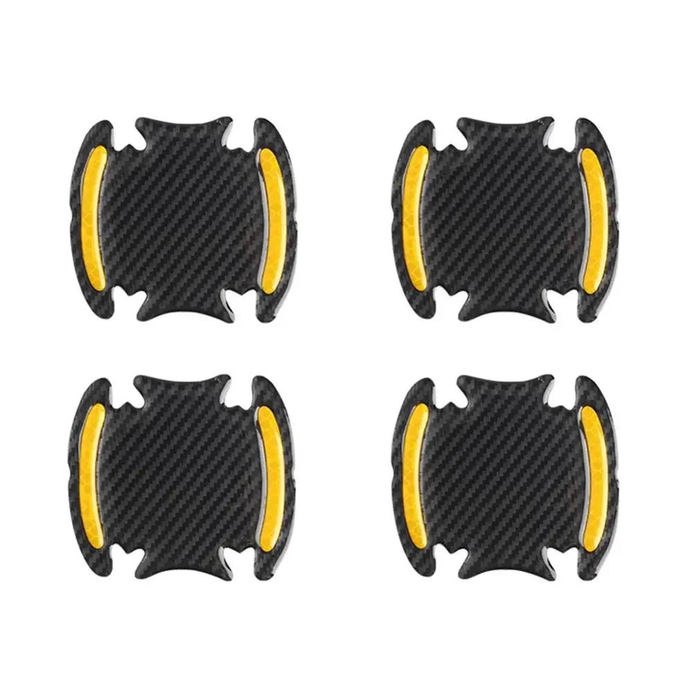 4 pezzi adesivi riflettenti 3D per auto in fibra di carbonio, strisce di avvertimento protettive per maniglie delle portiere, accessori esterni per auto