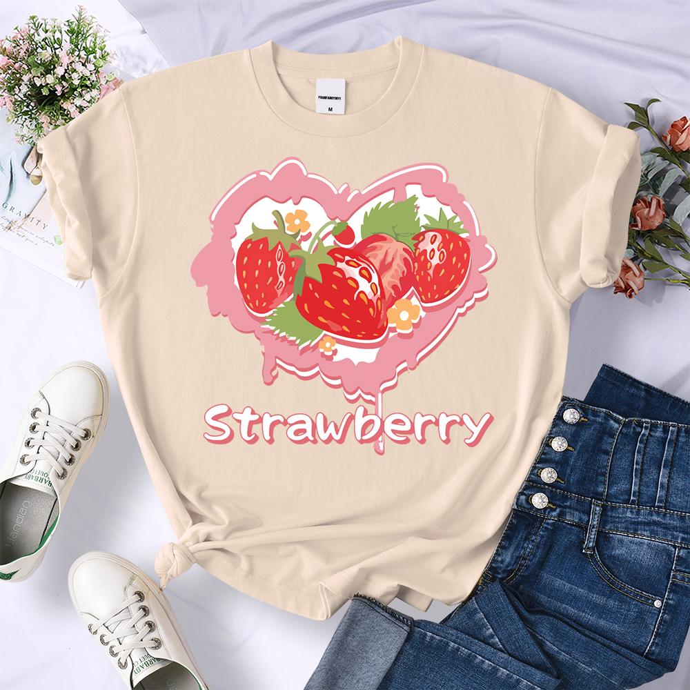 Heart Strawberry Design 3D Print Women Tee Shirt All-Match Crewneck T-Shirt Sport Summer Clothes Multicolor Soft Short Sleeve