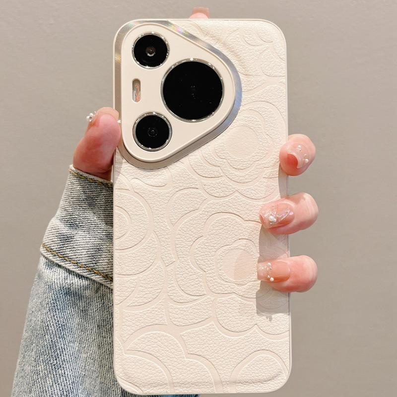 Applicable To Huawei Pura70pro Mobile Phone Case, Camellia Leather Pattern Magic7Pro Protective Case Mate60 Advanced Sense