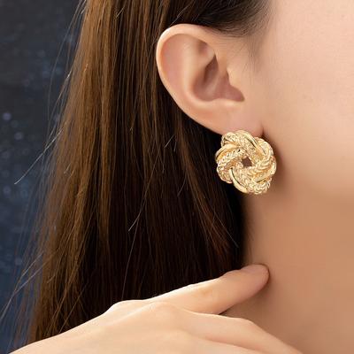 Simple Alloy Geometric Earrings Line Winding Twist Hollow Knotted Earrings Stud Earrings Jewelry