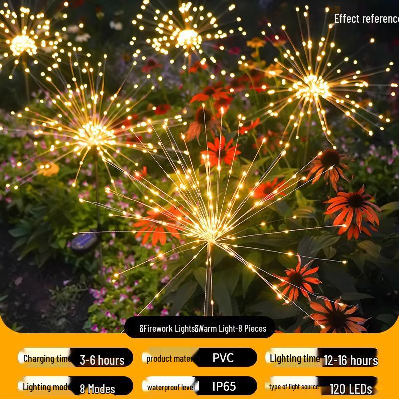 Waterproof Solar Fireworks String Lights for Outdoor Courtyard, Garden, or Lawn Decoration