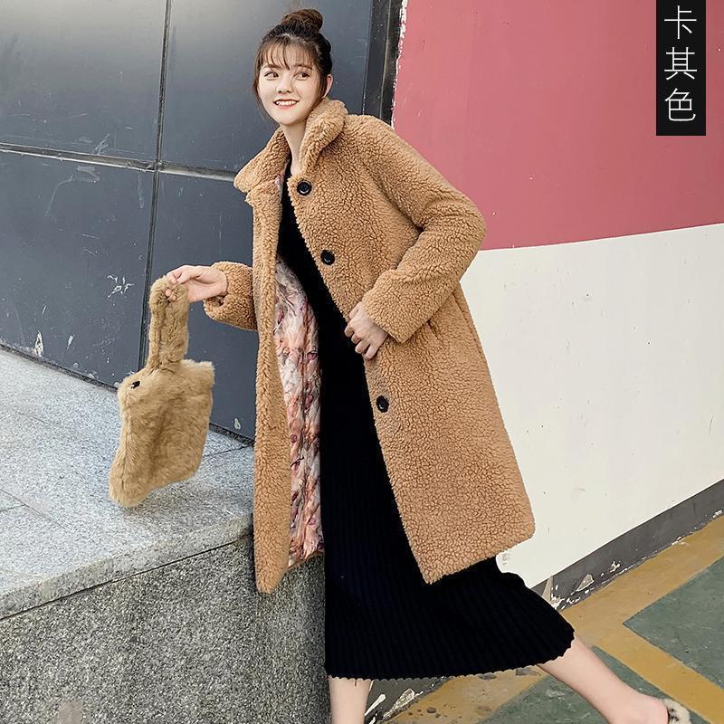 Winter new sheep shearing coat women's loose high-necked granular imitation wool fur medium and long thickened coat