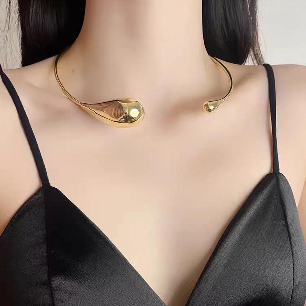 

Korean Minimalist Teardrop Metal Choker Necklace in Gold/Silver 14k золотой
