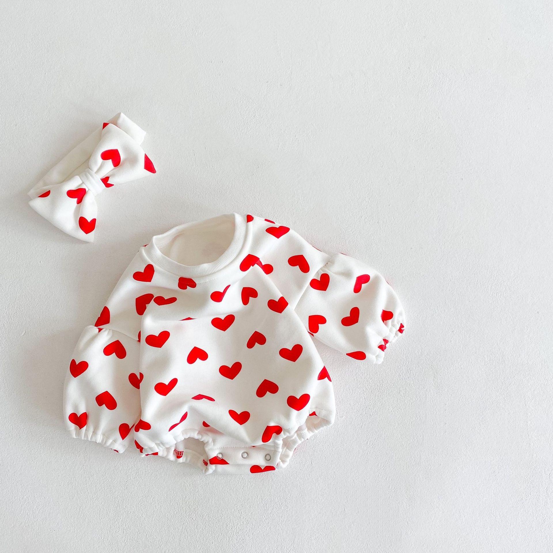 

2024 Осень/Зима Детские Девочки Бархатный Длинный Рукав Комбинезон с Любовью и Повязка Для Волос Комплект 66 cm