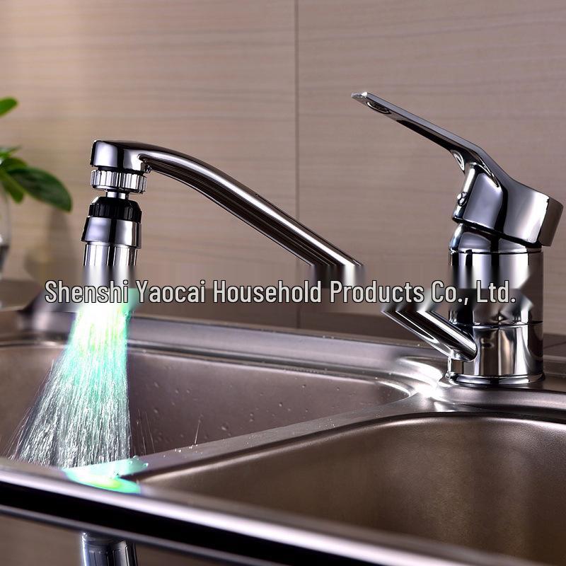 LED Temperature-Controlled Faucet Light, 360° Rotating Spout, Three/Seven-Color Changing Model 8001-B6
