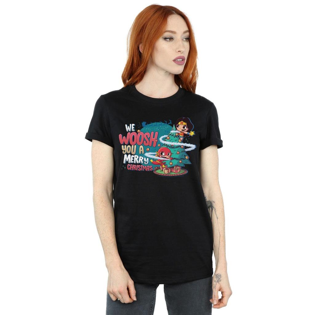DC Comics Womens/Ladies Super Friends We WHOOSH You A Merry Christmas Cotton Boyfriend T-Shirt