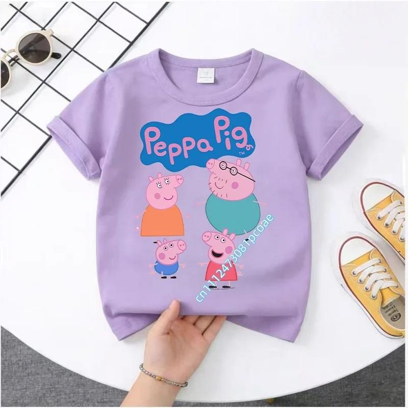 2026 Summer T-shirt - Peppa Pig Children's Pure Cotton Short-Sleeved Boys' Sport Shirt for Girls' Casual Top with Cartoon Print