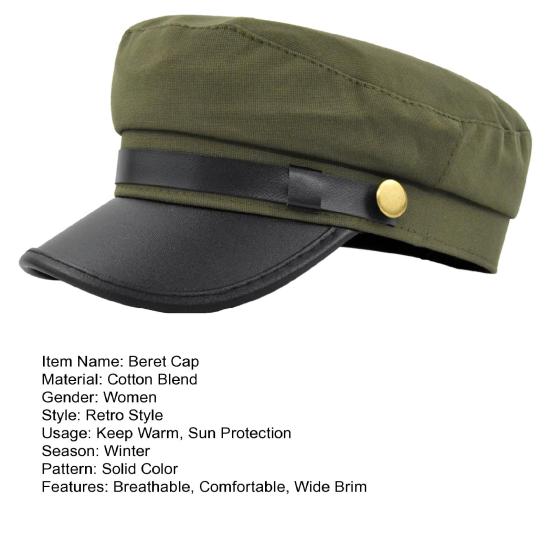 Beret Cap Solid Color Wide Brim Retro Style Casual Cap Sun Protection Keep Warm Head Wear Autumn Winter Cap Captain Hat Streetwear Women Accessories