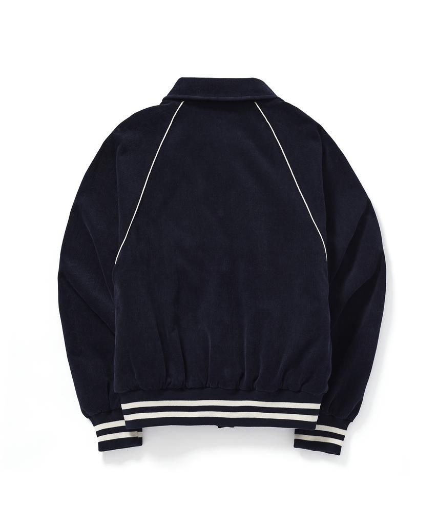 Between A And B Floral Quilted Corduroy Varsity Jacket [Navy]