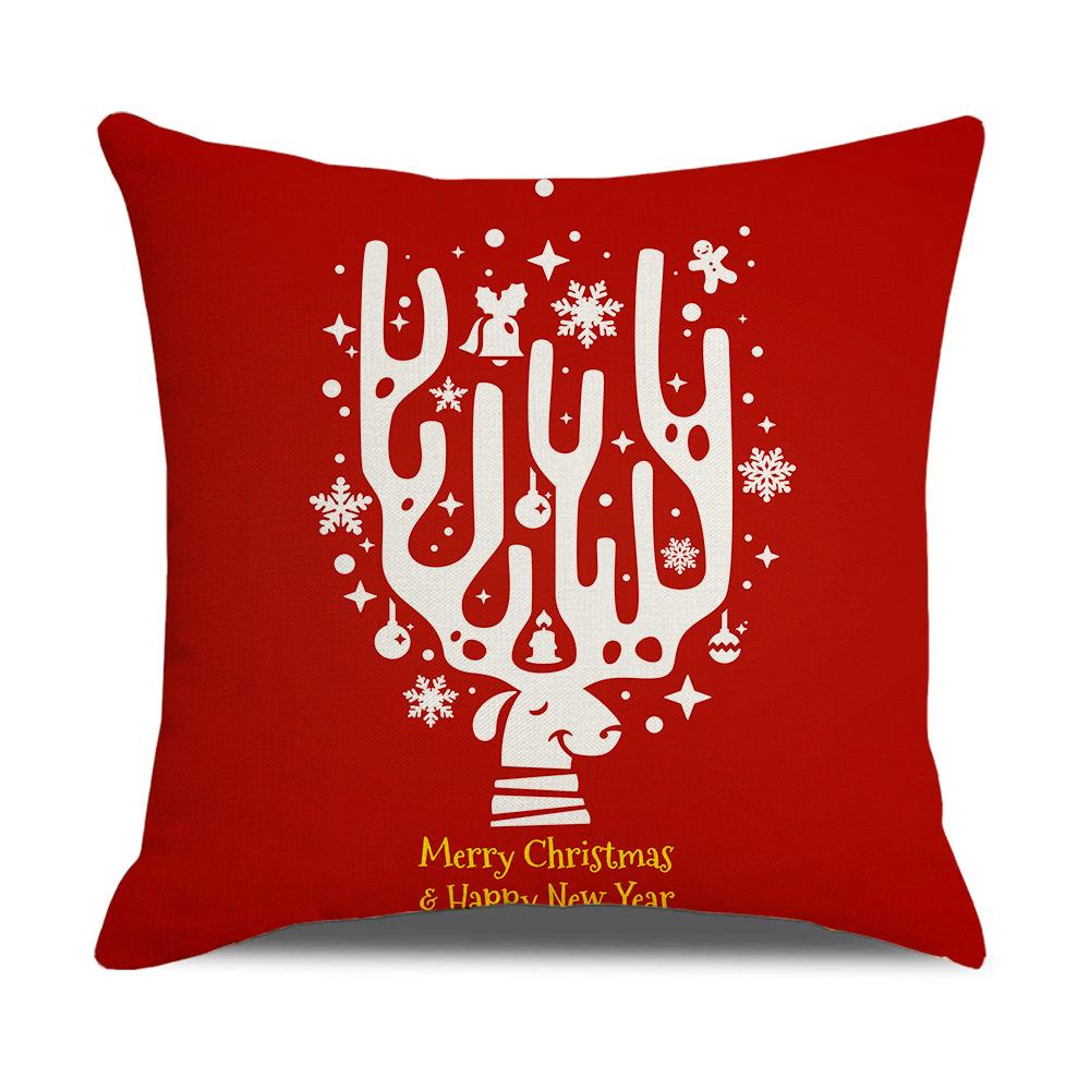 New Red and White Christmas Pillowcase Homewares Cartoon Elk Linen Sofa Pillowcase