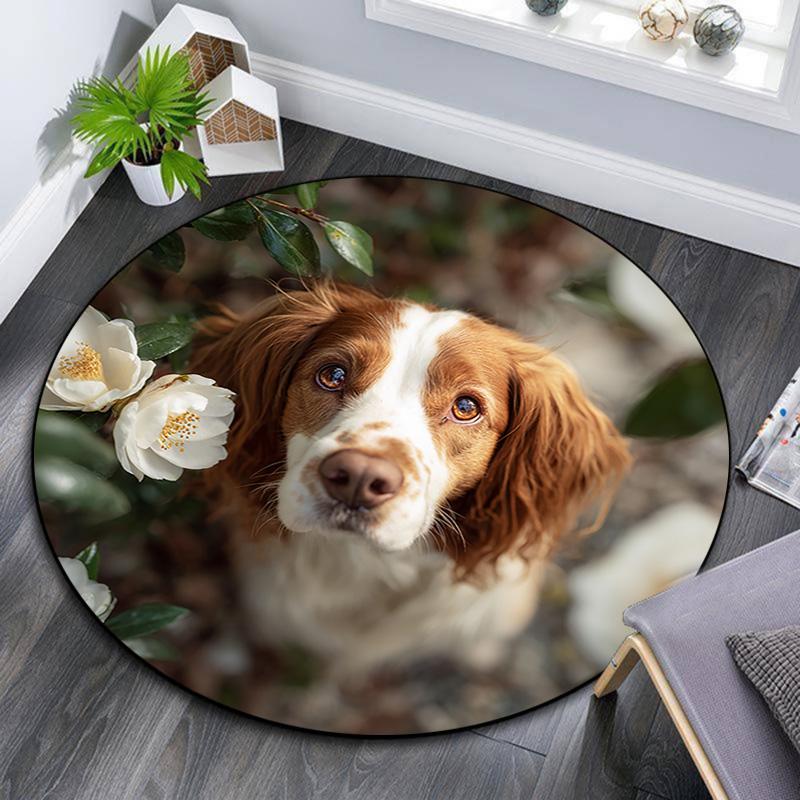 Happy Border Collie Round Area Rug,Carpet Rug for Living Room Bedroom Sofa Playroom Decor,Non-slip Floor Mat