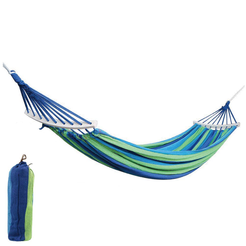 morytrade Fabric Hammock with Wooden Frame for Outdoor Camping and Indoor Use (1 Person, Blue)