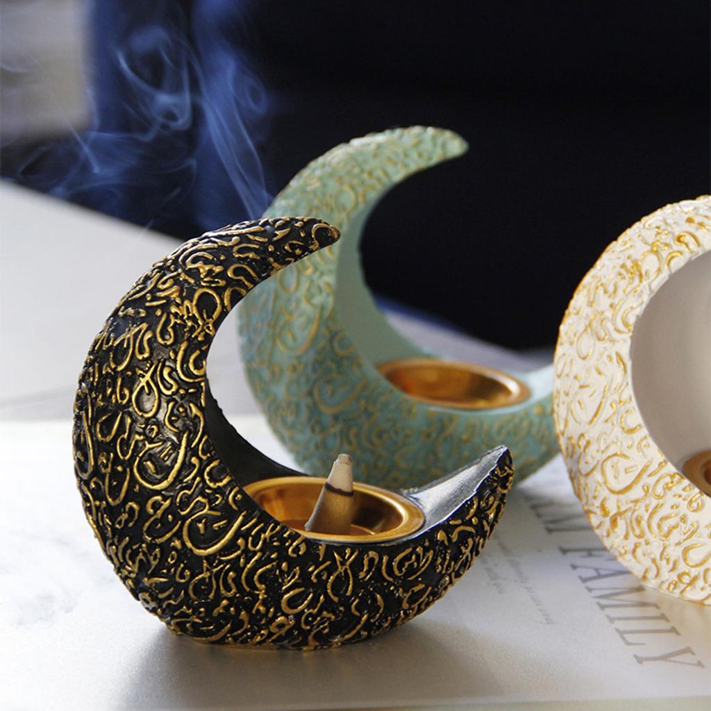 Elegant Incenses Burners Resin Burners Moon Shape, Perfect for Home Office Creating Serenes Atmospheres Black/White/Blue