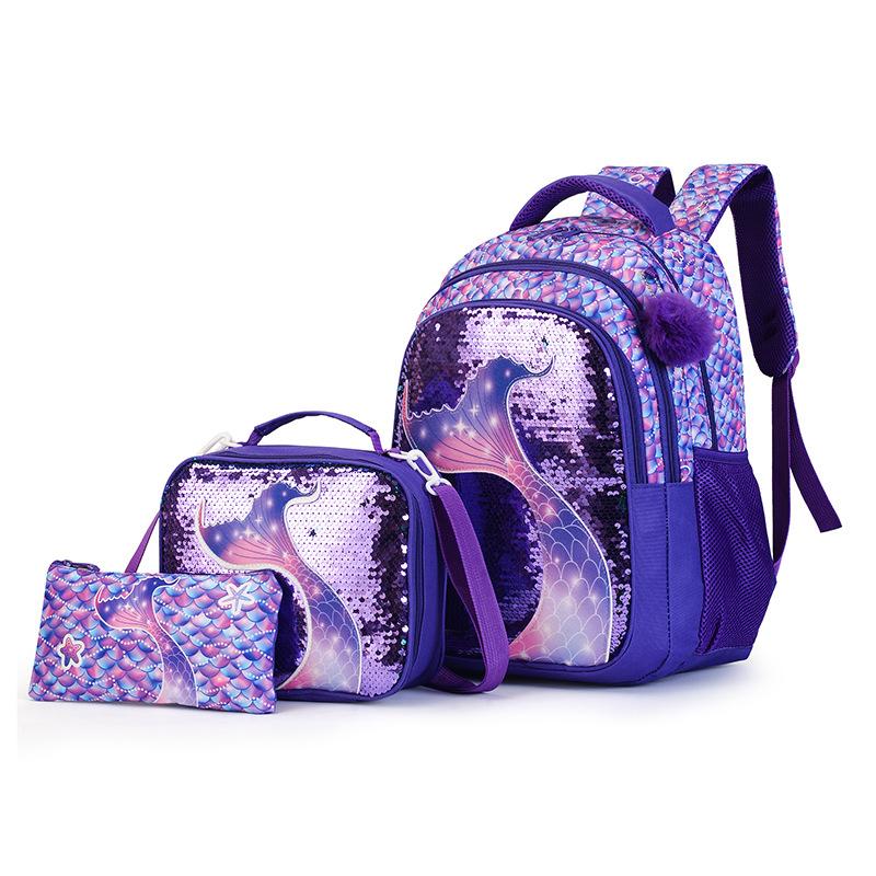 3Pcs Unicorn Mermaid Backpack Set with Lunch Bag Pencil Case Multi-Pocket Large Capacity School Bag for Girls