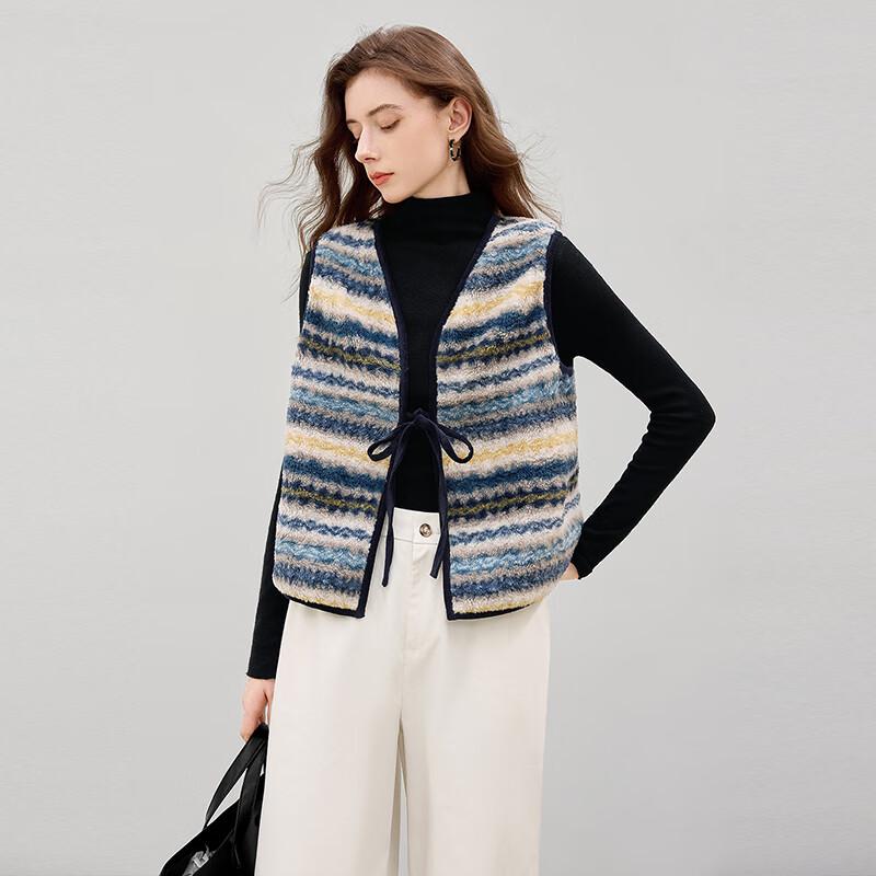 Ta Chi Women's Color-Block Stripe Plush V-Neck Vest