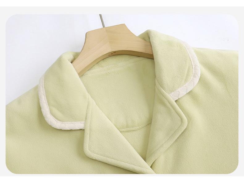 Women's Winter Coral Fleece Pajamas: Spring/Autumn Style, Plus Velvet Cardigan, Solid Color, Warm Sea Island Fleece Home Wear Set.