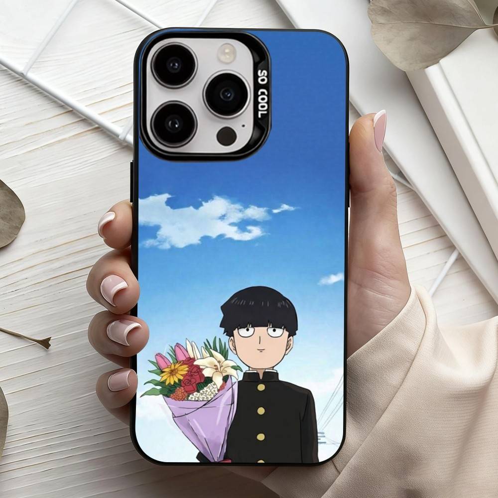Anime m-Mob p-Psycho-o 100  Phone Case For iPhone17,16,15,14,13,12,11 Plus,Pro Max Black Candy Silver Phone Case