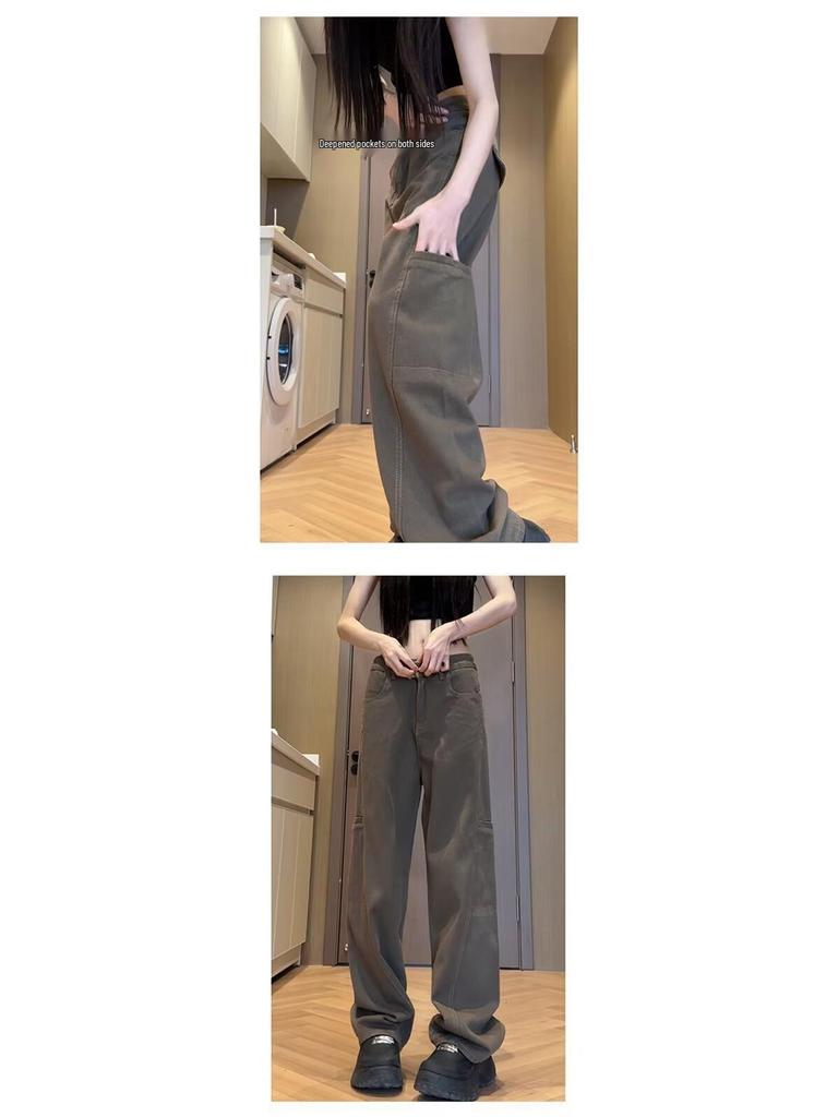 2024 Men’s Brown Retro Logger Jeans - Straight Leg High Street Casual Pants