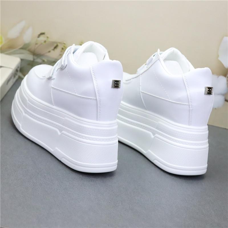Fashion 12CM Genuine Leather Boots Spring Platform Wedge Loafer Fashion Chunky Sneaker Vulcanize Women Moccasins Autumn Flat Shoes