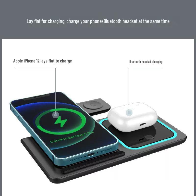 3-in-1 Foldable Wireless Charger: Phone Stand, Watch & Earbuds Fast Charger